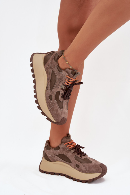 Āda Sneakers modeļa apavi ar platformu Sieviešu Big Star SS274627 HI-POLY SYSTEM smilšu krāsas