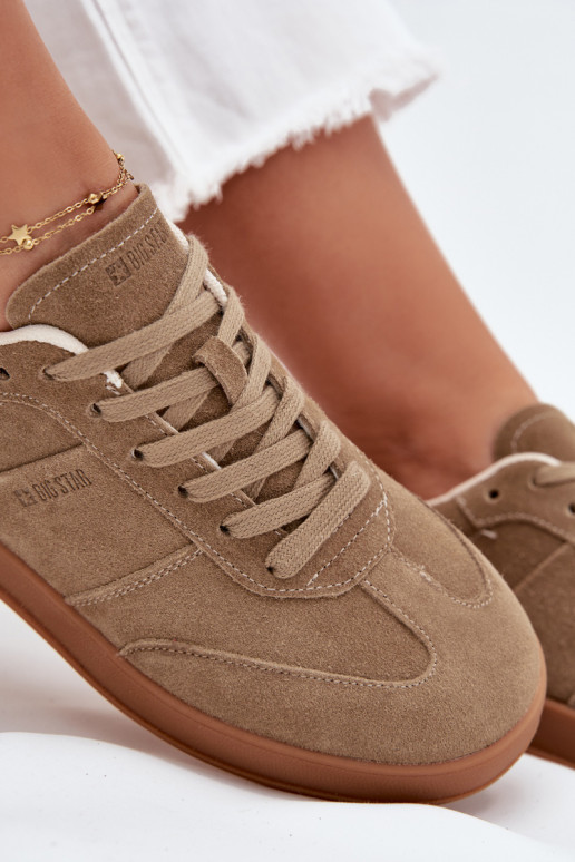zamšādas Sneakers modeļa apavi Sieviešu Big Star SS274675 HI-POLY SYSTEM smilšu krāsas