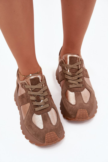 zamšādas Sneakers modeļa apavi Sieviešu siltināti ar platformu Big Star OO274A218 HI-POLY SYSTEM brūnas krāsas