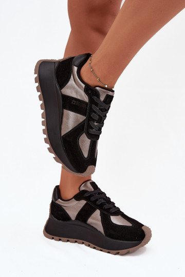 zamšādas Sneakers modeļa apavi Sieviešu siltināti ar platformu Big Star OO274A217 HI-POLY SYSTEM melnas krāsas