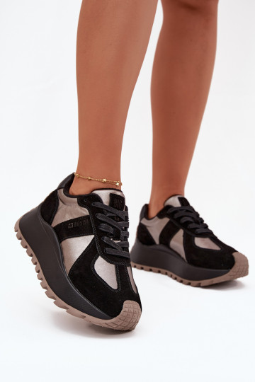 zamšādas Sneakers modeļa apavi Sieviešu siltināti ar platformu Big Star OO274A217 HI-POLY SYSTEM melnas krāsas 2