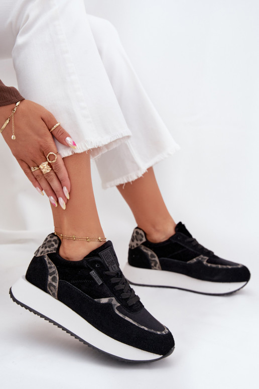 zamšādas Sneakers modeļa apavi Sieviešu Big Star OO274A312 HI-POLY SYSTEM melnas krāsas ar leoparda kažokādas rakstu zamšādas Sneakers modeļa apavi Sieviešu Big Star OO274A312 HI-POLY SYSTEM melnas krāsas ar leoparda kažokādas rakstu