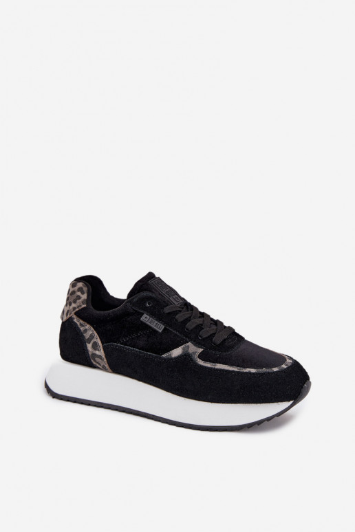 zamšādas Sneakers modeļa apavi Sieviešu Big Star OO274A312 HI-POLY SYSTEM melnas krāsas ar leoparda kažokādas rakstu zamšādas Sneakers modeļa apavi Sieviešu Big Star OO274A312 HI-POLY SYSTEM melnas krāsas ar leoparda kažokādas rakstu