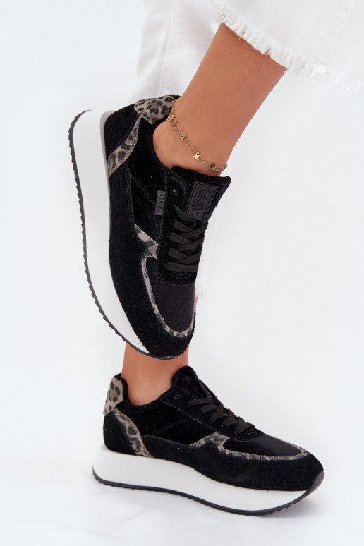 zamšādas Sneakers modeļa apavi Sieviešu Big Star OO274A312 HI-POLY SYSTEM melnas krāsas ar leoparda kažokādas rakstu zamšādas Sneakers modeļa apavi Sieviešu Big Star OO274A312 HI-POLY SYSTEM melnas krāsas ar leoparda kažokādas rakstu