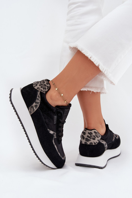 zamšādas Sneakers modeļa apavi Sieviešu Big Star OO274A312 HI-POLY SYSTEM melnas krāsas ar leoparda kažokādas rakstu zamšādas Sneakers modeļa apavi Sieviešu Big Star OO274A312 HI-POLY SYSTEM melnas krāsas ar leoparda kažokādas rakstu
