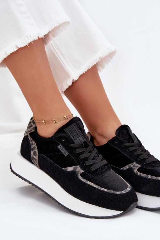 zamšādas Sneakers modeļa apavi Sieviešu Big Star OO274A312 HI-POLY SYSTEM melnas krāsas ar leoparda kažokādas rakstu zamšādas Sneakers modeļa apavi Sieviešu Big Star OO274A312 HI-POLY SYSTEM melnas krāsas ar leoparda kažokādas rakstu