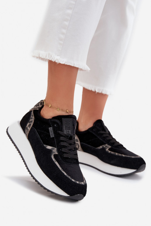 zamšādas Sneakers modeļa apavi Sieviešu Big Star OO274A312 HI-POLY SYSTEM melnas krāsas ar leoparda kažokādas rakstu zamšādas Sneakers modeļa apavi Sieviešu Big Star OO274A312 HI-POLY SYSTEM melnas krāsas ar leoparda kažokādas rakstu