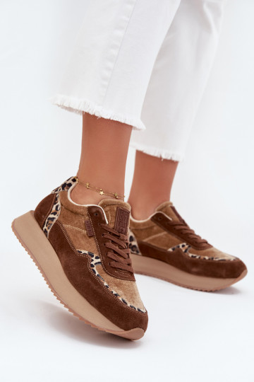 zamšādas Sneakers modeļa apavi Sieviešu Big Star OO274A313 HI-POLY SYSTEM brūnas krāsas ar leoparda kažokādas rakstu 2