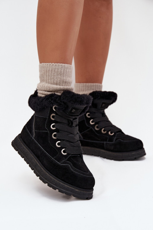 zamšādas sniega apavi apavi Sieviešu ar platformu ar kažokādu Big Star SS274369 melnas krāsas zamšādas sniega apavi apavi Sieviešu ar platformu ar kažokādu Big Star SS274369 melnas krāsas