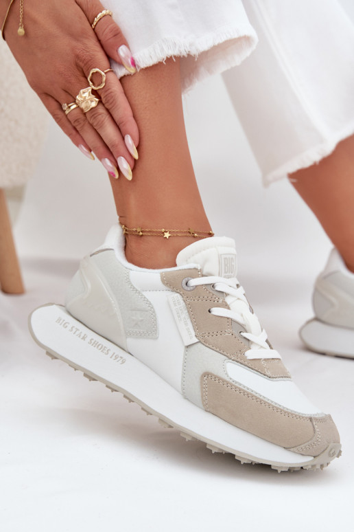 Āda Sneakers modeļa apavi Sieviešu Big Star OO274563 Hi-Poly System baltas krāsas Āda Sneakers modeļa apavi Sieviešu Big Star OO274563 Hi-Poly System baltas krāsas