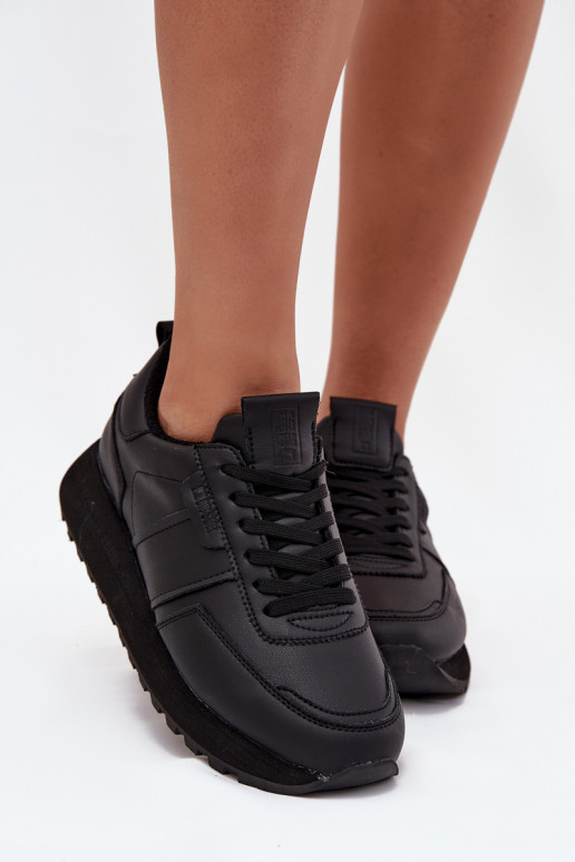 Āda Sneakers modeļa apavi Sieviešu ar platformu Big Star OO274573 Hi-Poly System melnas krāsas Āda Sneakers modeļa apavi Sieviešu ar platformu Big Star OO274573 Hi-Poly System melnas krāsas
