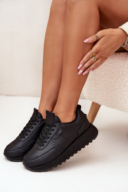 Āda Sneakers modeļa apavi Sieviešu ar platformu Big Star OO274573 Hi-Poly System melnas krāsas Āda Sneakers modeļa apavi Sieviešu ar platformu Big Star OO274573 Hi-Poly System melnas krāsas