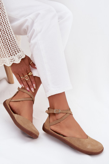 Zamšādas balerīnas Sieviešu Barefoot Ar svītrām Zazoo 191 smilšu krāsas