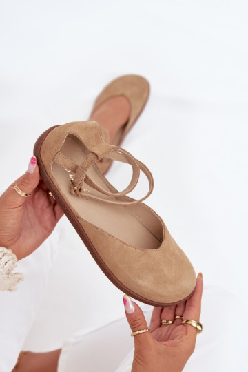 Zamšādas balerīnas Sieviešu Barefoot Ar svītrām Zazoo 191 smilšu krāsas 2