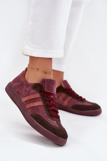 Zazoo N1068 zamšādas Zems Sneakers modeļa apavi Sieviešu bordo krāsas