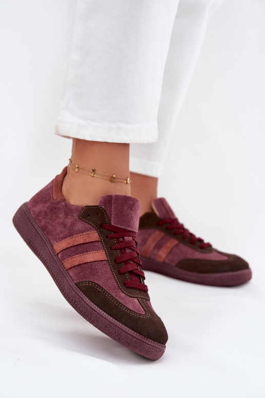 Zazoo N1068 zamšādas Zems Sneakers modeļa apavi Sieviešu bordo krāsas