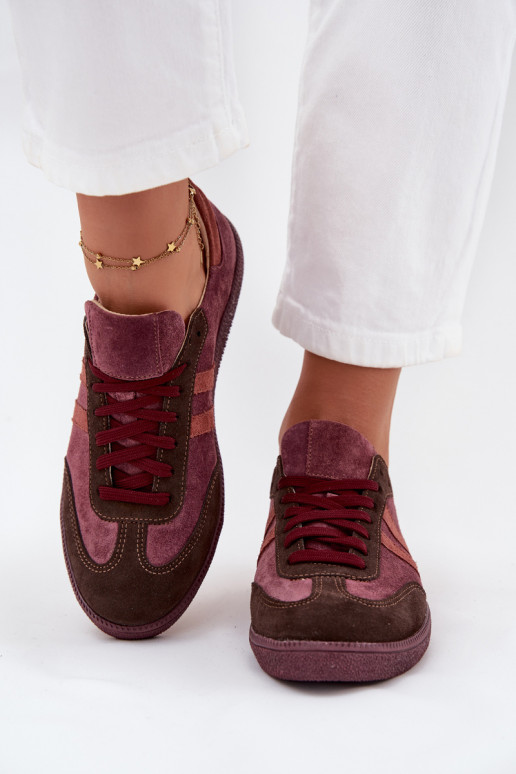 Zazoo N1068 zamšādas Zems Sneakers modeļa apavi Sieviešu bordo krāsas