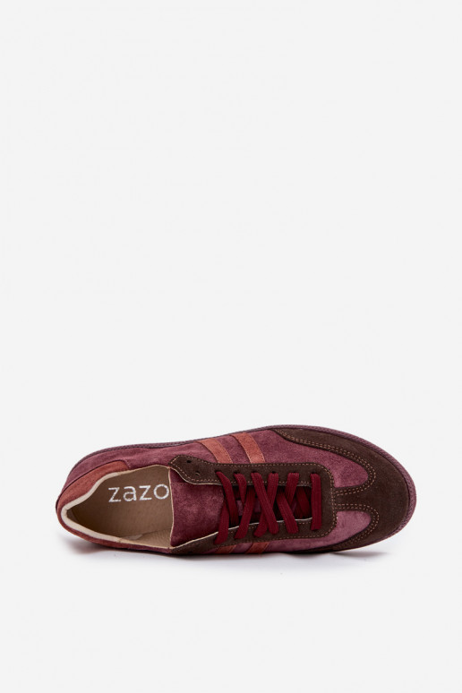 Zazoo N1068 zamšādas Zems Sneakers modeļa apavi Sieviešu bordo krāsas