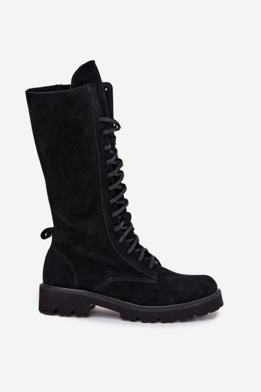 Zamšādas kurpes Ar mežģīnēm Teļa vidus Zazoo 3103 melnas krāsas Zamšādas kurpes Ar mežģīnēm Teļa vidus Zazoo 3103 melnas krāsas