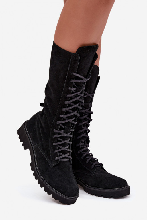 Zamšādas kurpes Ar mežģīnēm Teļa vidus Zazoo 3103 melnas krāsas Zamšādas kurpes Ar mežģīnēm Teļa vidus Zazoo 3103 melnas krāsas