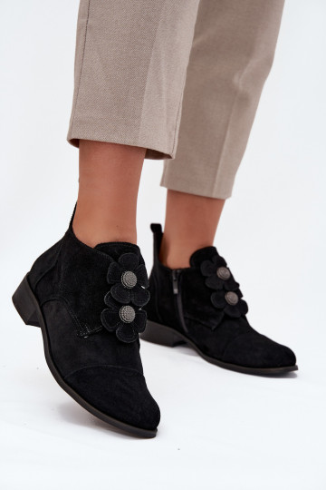 zamšādas apavi Sieviešu Ar greznui Ziedskami Zazoo 3080 melnas krāsas 2