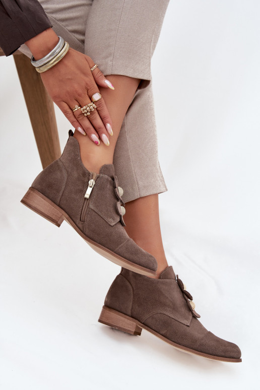 zamšādas apavi Sieviešu Ar greznui Ziedskami Zazoo 3080 smilšu krāsas