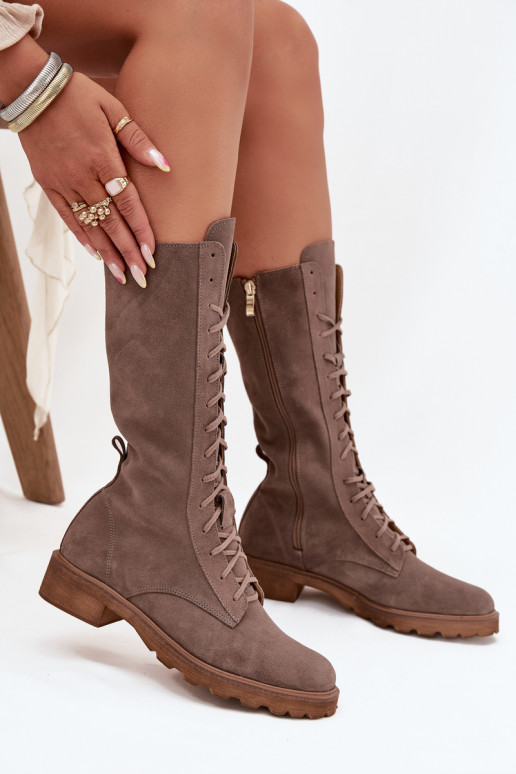 Zamšādas kurpes Ar mežģīnēm Teļa vidus Zazoo 3103 smilšu krāsas