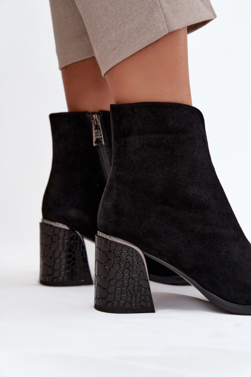 zamšādas Sieviešu puszābaki Ar reljefu siltināti Vinceza 66801 melnas krāsas