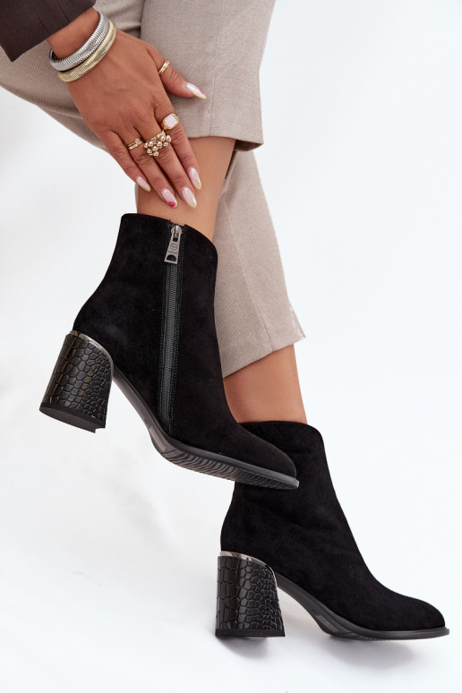 zamšādas Sieviešu puszābaki Ar reljefu siltināti Vinceza 66801 melnas krāsas