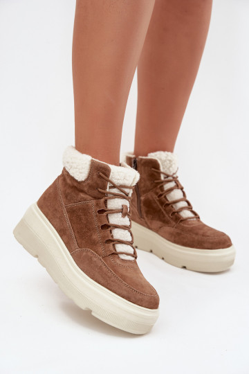 zamšādas sniega apavi Sieviešu ar siltinājumu ar platformu Vinceza 95354 brūnas krāsas 2