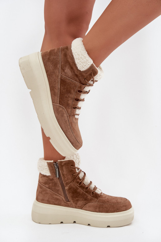 zamšādas sniega apavi Sieviešu ar siltinājumu ar platformu Vinceza 95354 brūnas krāsas zamšādas sniega apavi Sieviešu ar siltinājumu ar platformu Vinceza 95354 brūnas krāsas