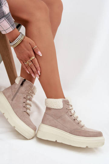 zamšādas sniega apavi Sieviešu ar siltinājumu ar platformu Vinceza 95354 smilšu krāsas