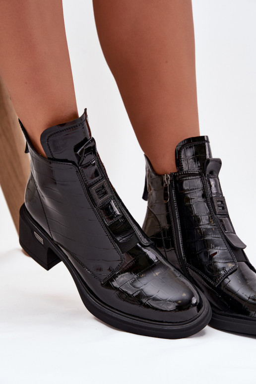 Laque Āda Sieviešu puszābaki Ar reljefu Klockā melnas krāsas Lorenza