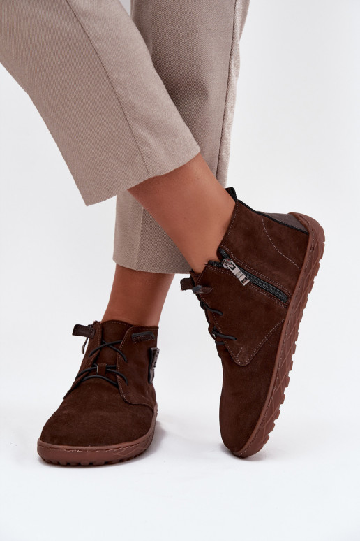 zamšādas apavi Barefoot Sieviešu Ar greznu Detalem Zazoo 30072 CzekoladoIne