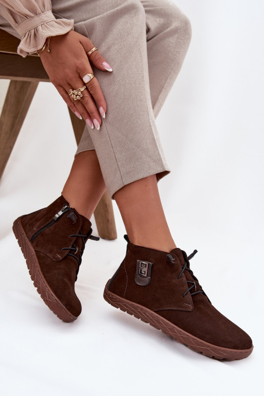 zamšādas apavi Barefoot Sieviešu Ar greznu Detalem Zazoo 30072 CzekoladoIne