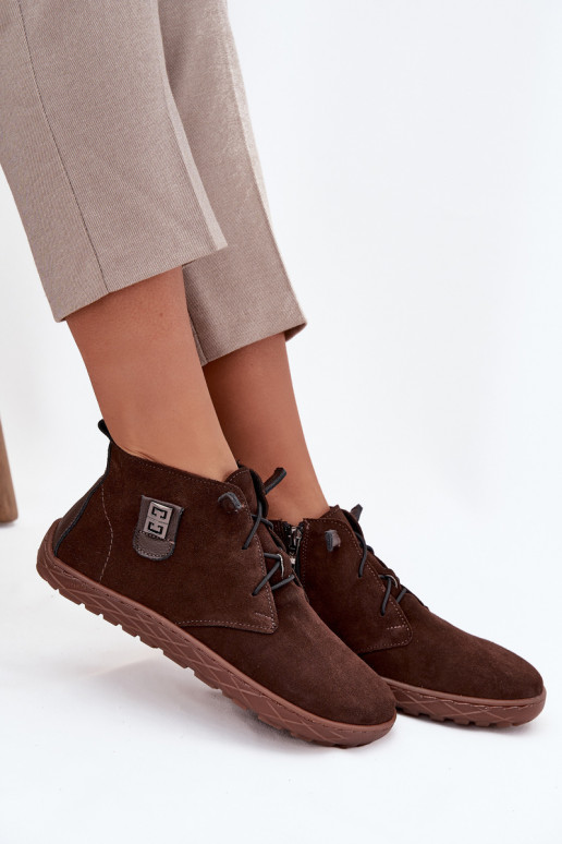 zamšādas apavi Barefoot Sieviešu Ar greznu Detalem Zazoo 30072 CzekoladoIne