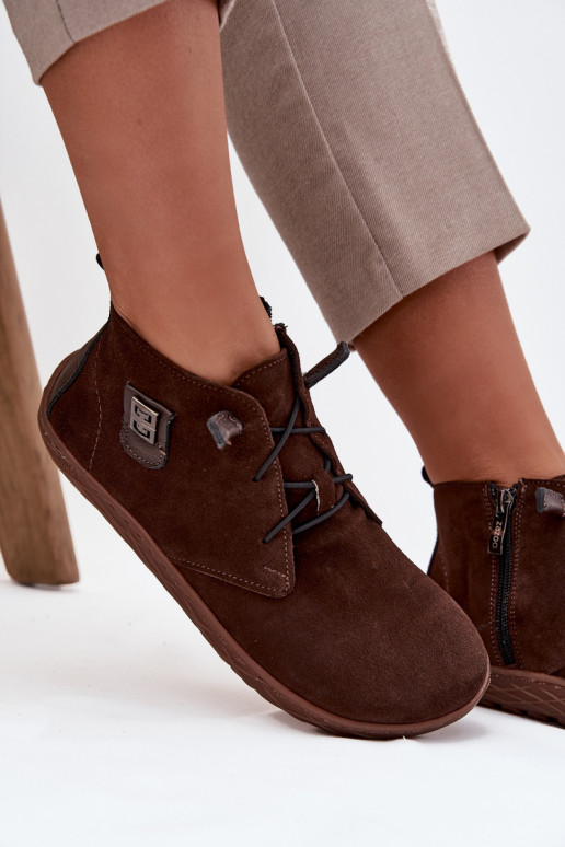 zamšādas apavi Barefoot Sieviešu Ar greznu Detalem Zazoo 30072 CzekoladoIne