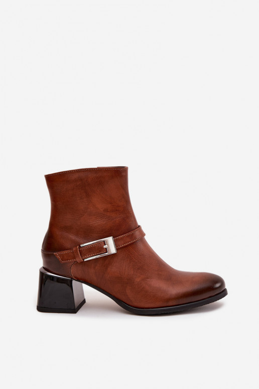 Āda Sieviešu puszābaki ar papēdi ar sprādzēm Zazoo 60562 brūnas krāsas Āda Sieviešu puszābaki ar papēdi ar sprādzēm Zazoo 60562 brūnas krāsas