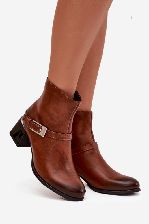 Āda Sieviešu puszābaki ar papēdi ar sprādzēm Zazoo 60562 brūnas krāsas Āda Sieviešu puszābaki ar papēdi ar sprādzēm Zazoo 60562 brūnas krāsas