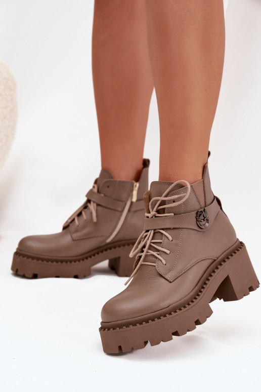 Āda Sieviešu puszābaki Klockā ar dekorētiem papēžiem siltināti Zazoo 60557 smilšu krāsas