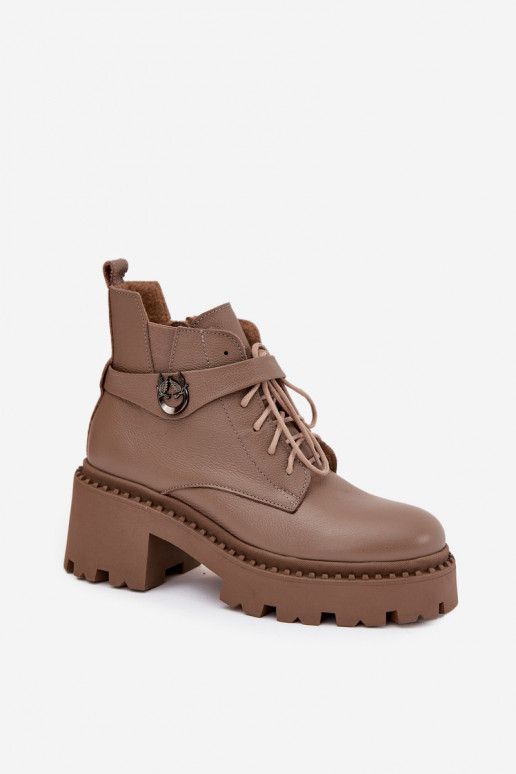 Āda Sieviešu puszābaki Klockā ar dekorētiem papēžiem siltināti Zazoo 60557 smilšu krāsas