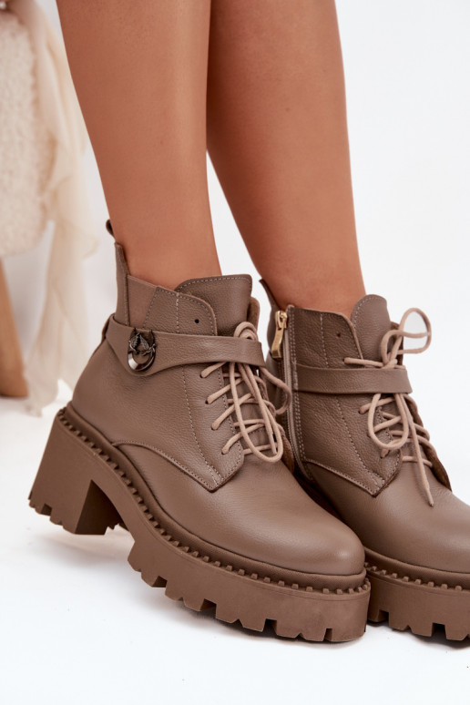 Āda Sieviešu puszābaki Klockā ar dekorētiem papēžiem siltināti Zazoo 60557 smilšu krāsas