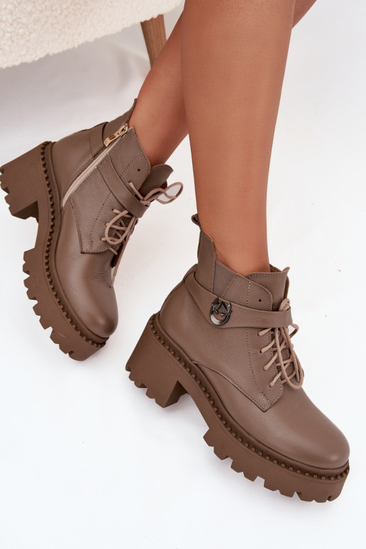 Āda Sieviešu puszābaki Klockā ar dekorētiem papēžiem siltināti Zazoo 60557 smilšu krāsas