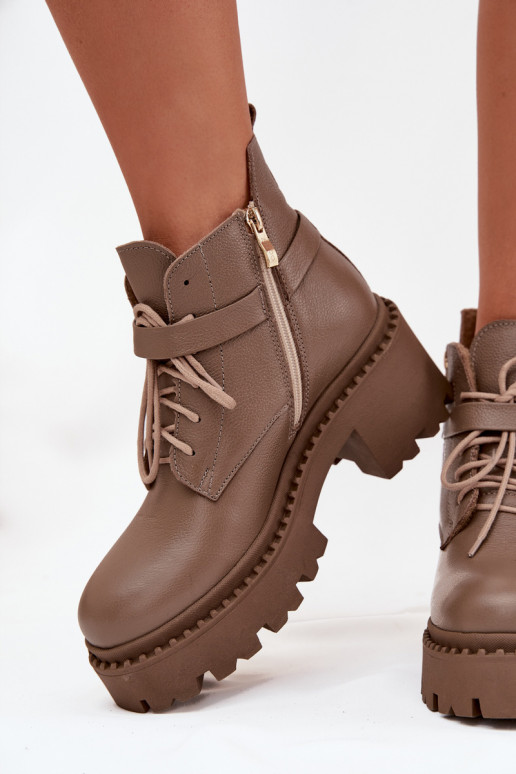 Āda Sieviešu puszābaki Klockā ar dekorētiem papēžiem siltināti Zazoo 60557 smilšu krāsas