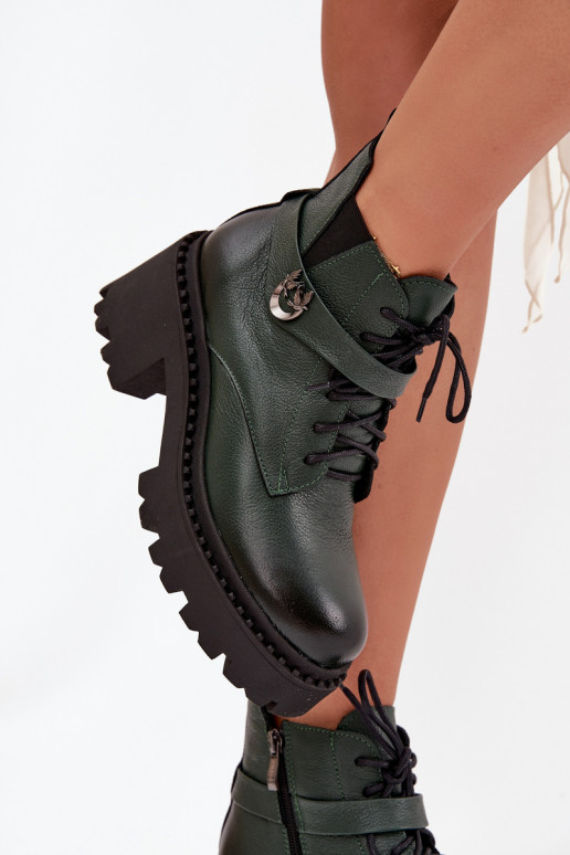 Āda Sieviešu puszābaki Klockā ar dekorētiem papēžiem siltināti Zazoo 60557 haki krāsas Āda Sieviešu puszābaki Klockā ar dekorētiem papēžiem siltināti Zazoo 60557 haki krāsas