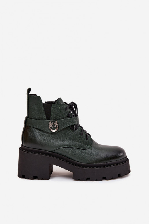 Āda Sieviešu puszābaki Klockā ar dekorētiem papēžiem siltināti Zazoo 60557 haki krāsas Āda Sieviešu puszābaki Klockā ar dekorētiem papēžiem siltināti Zazoo 60557 haki krāsas