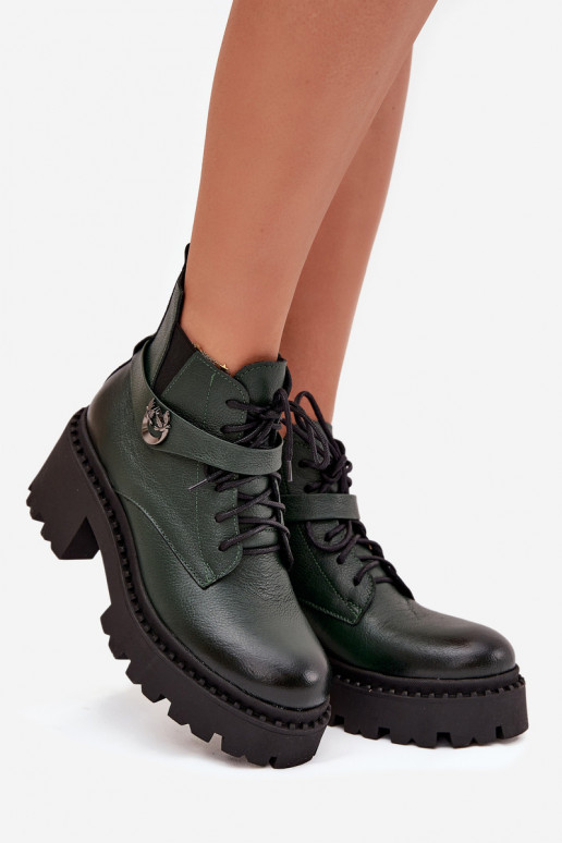 Āda Sieviešu puszābaki Klockā ar dekorētiem papēžiem siltināti Zazoo 60557 haki krāsas Āda Sieviešu puszābaki Klockā ar dekorētiem papēžiem siltināti Zazoo 60557 haki krāsas