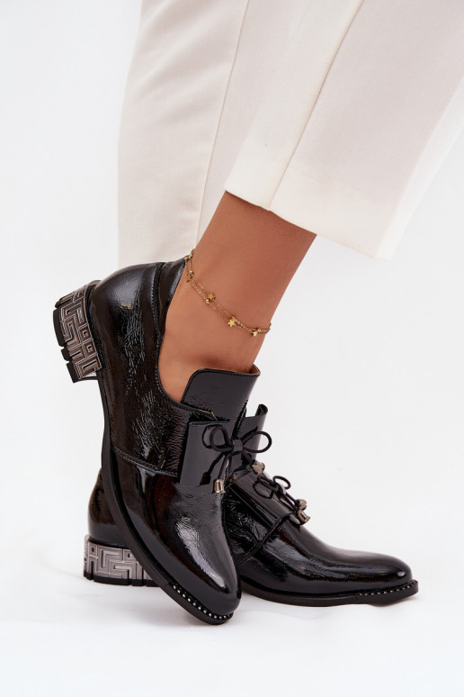 Laque apavi Sieviešu Uz Zema Papēža ar bantītēm Zazoo 1399 melnas krāsas