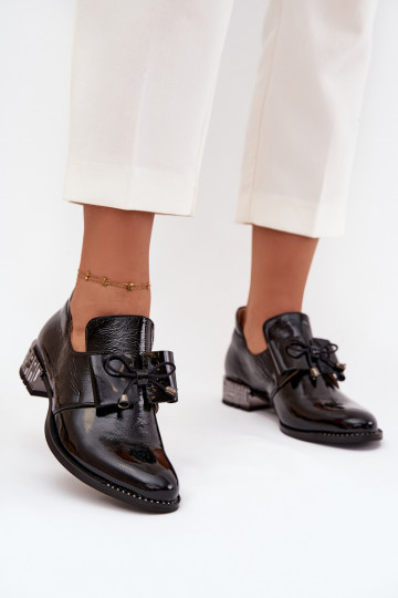 Laque apavi Sieviešu Uz Zema Papēža ar bantītēm Zazoo 1399 melnas krāsas 2