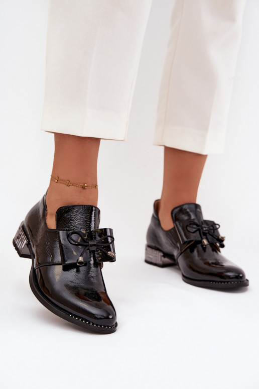 Laque apavi Sieviešu Uz Zema Papēža ar bantītēm Zazoo 1399 melnas krāsas